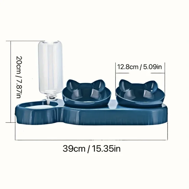 Pet Bowls With Water Feeder, 3 In 1 Ear Design Tilted Cat Water And Food Bowl Set With Gravity Water Bottle For Neck Protection - Image 3