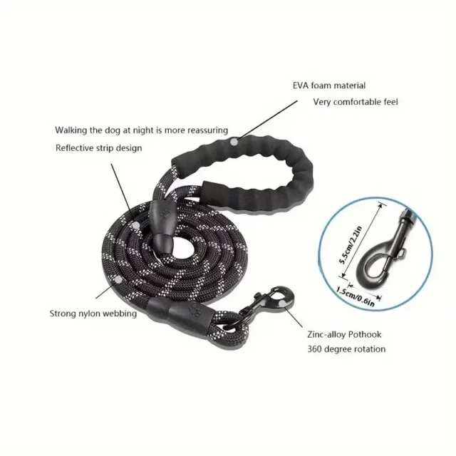 Reflective Dog Leash With Comfortable Padded Handle - Double Heavy Duty Traction Rope For Strong Dogs - Enhance Safety And Contr - Image 2