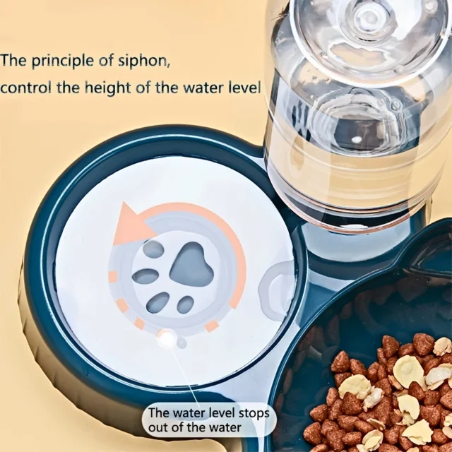 Pet Bowls With Water Feeder, 3 In 1 Ear Design Tilted Cat Water And Food Bowl Set With Gravity Water Bottle For Neck Protection - Image 5
