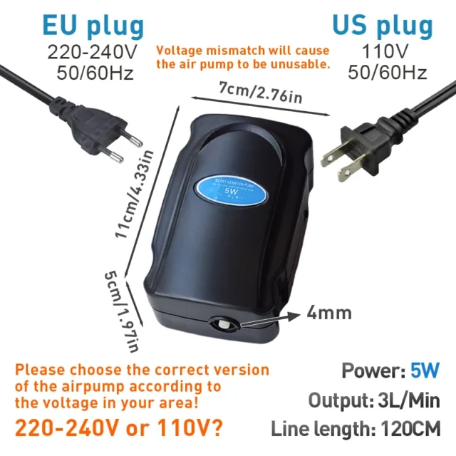 5W Aquarium Silent Air Pump 220V-240V 110V Fish Tank Quiet Oxygen Pump Accessories Bubble Pump Air Stone Aquarium Air Compressor - Image 5