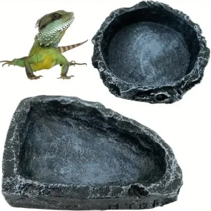 1 Pcs Realistic Stone - like Reptile Feeding and Water Bowls Safe and Durable Ideal for Bearded Dragons and Other Small Reptiles
