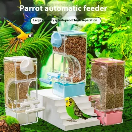 Automatic Bird Feeder Clear Sturdy Bird Cage Accessories Bird Cage Feeder Parrot Feeder For Budgies Birds Cockatiel Lovebirds