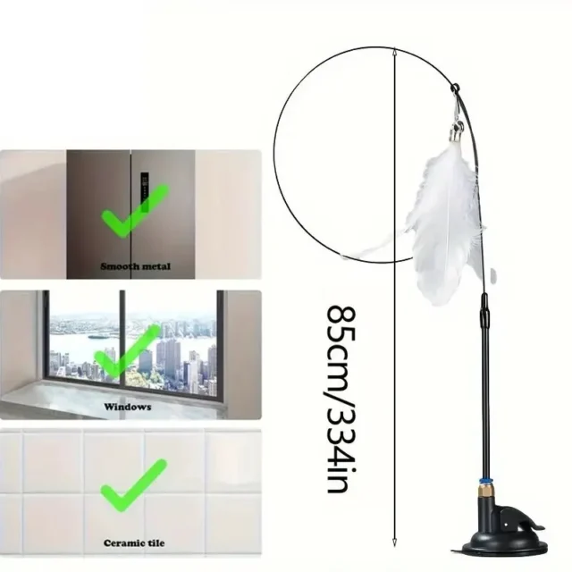 Cat Teaser Toy - Interactive Bell & Feather Wand - Long Suction Cup Pole for Exciting Playtime Adventures - Ultimate Cat Toy - Image 2