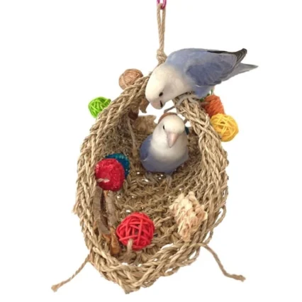 Birdcage Accessories Bird Chewable Perch Toy Straw Birdnest Standing Perch Toy