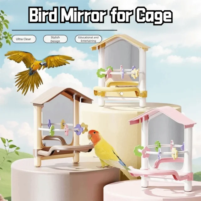 Anti-slip Parrot Mirror Toy Bite-resistance Wear-resisting Bird Cage Toys with Standing Pole Creative Bird Mirror for Cage - Image 2