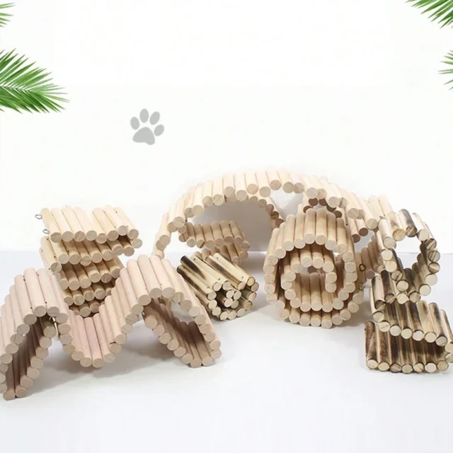 Hamster Habitat Accessories Multiple Size Wooden Bridge Cage Hamster Bendable Fence for Small Animals Climbing