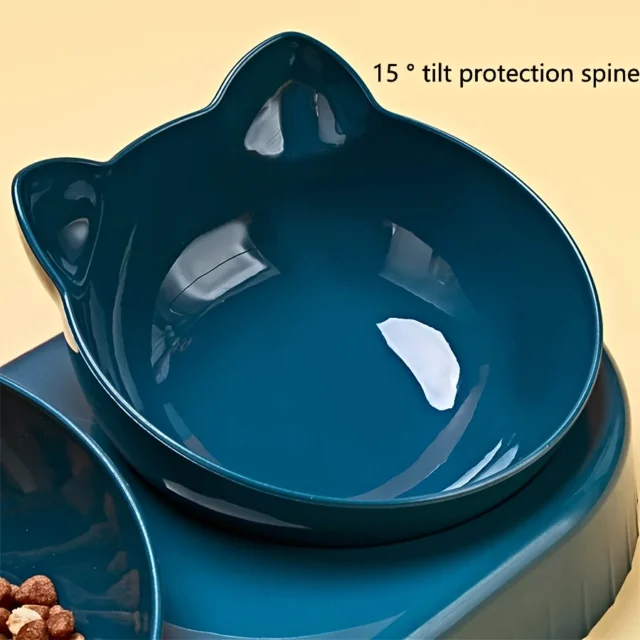 Pet Bowls With Water Feeder, 3 In 1 Ear Design Tilted Cat Water And Food Bowl Set With Gravity Water Bottle For Neck Protection - Image 4