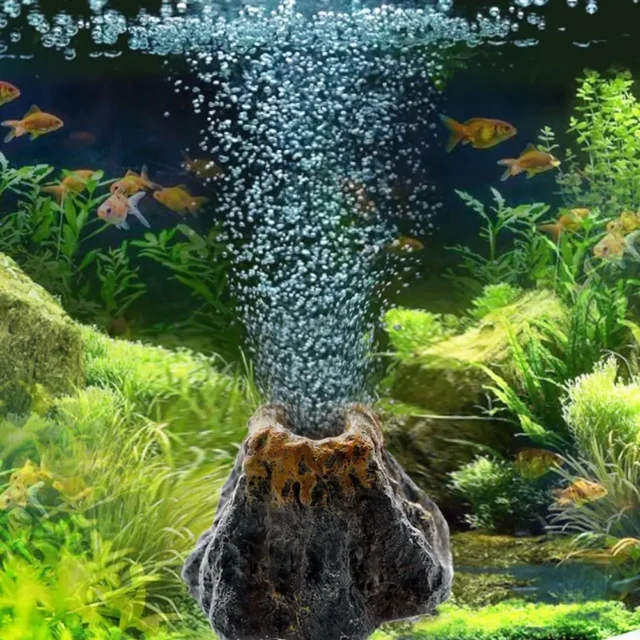 1PC Aquarium Fish Tank Decor Volcano Shape Air Bubble Stone Oxygen Pump Decoration Hiding Fish Cave Resin Ornaments