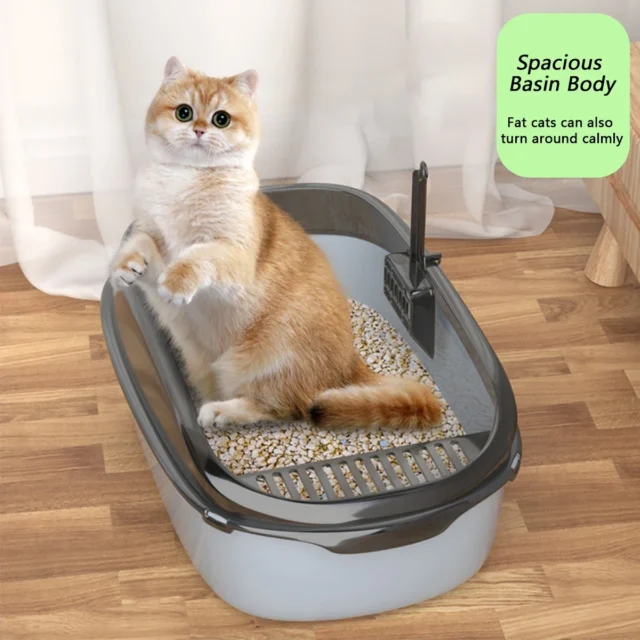 Cat Litter Box Thickening Kitty Sandbox Semi-enclosed High Side Splashproof Pet Bedpans with Litter Scoop Cleaning Cat Supplies - Image 2