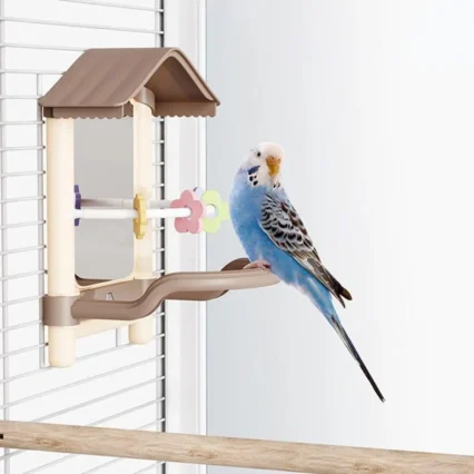 Anti-slip Parrot Mirror Toy Bite-resistance Wear-resisting Bird Cage Toys with Standing Pole Creative Bird Mirror for Cage