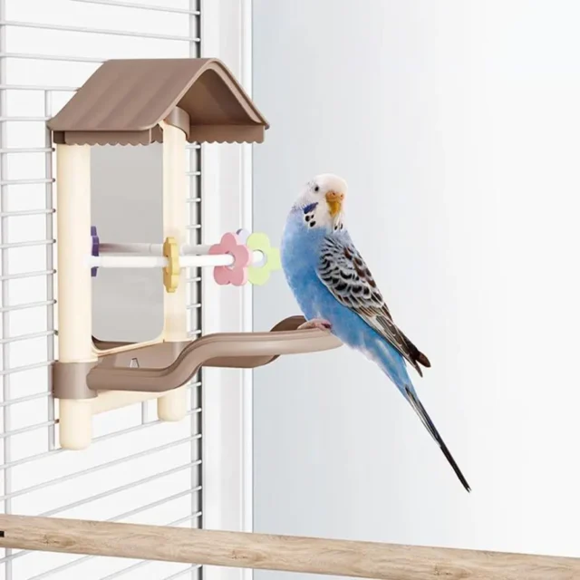 Anti-slip Parrot Mirror Toy Bite-resistance Wear-resisting Bird Cage Toys with Standing Pole Creative Bird Mirror for Cage