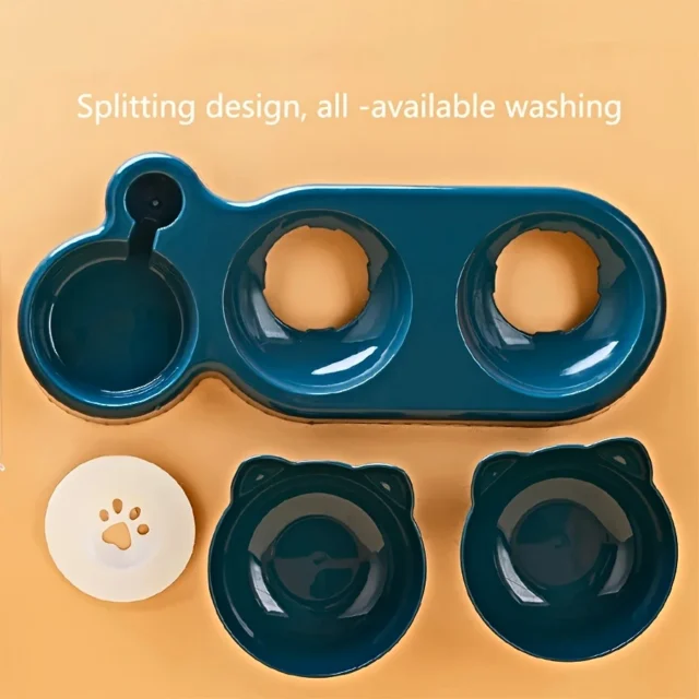 Pet Bowls With Water Feeder, 3 In 1 Ear Design Tilted Cat Water And Food Bowl Set With Gravity Water Bottle For Neck Protection - Image 6