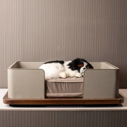 Modern Solid Wood Leather Pet Bed Kennel Semi-Enclosed Small Dog All Seasons