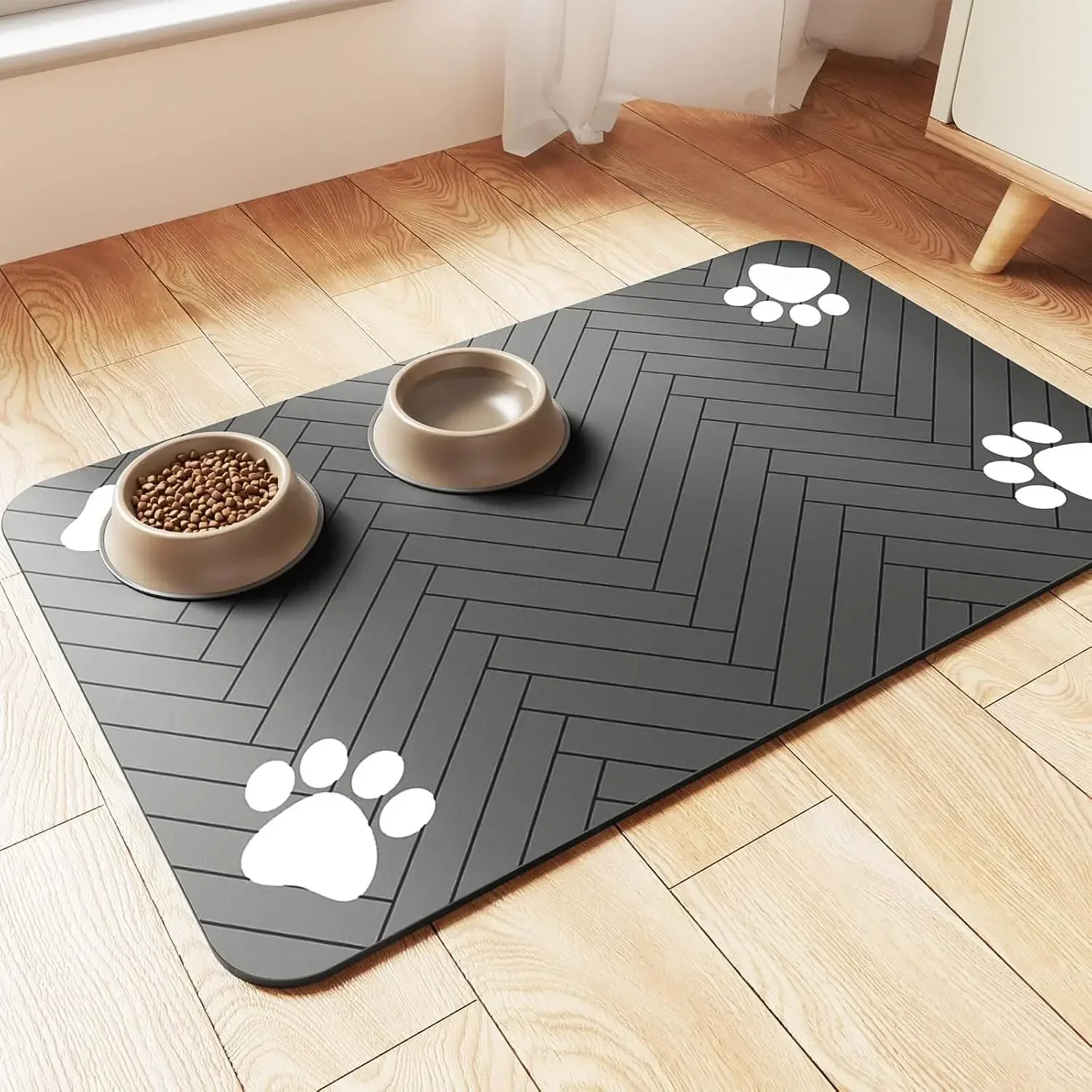 Water absorbing pet feeding pads, dog food, cat food and water bowl waterproof pads, quick drying rubber backing dog accessories